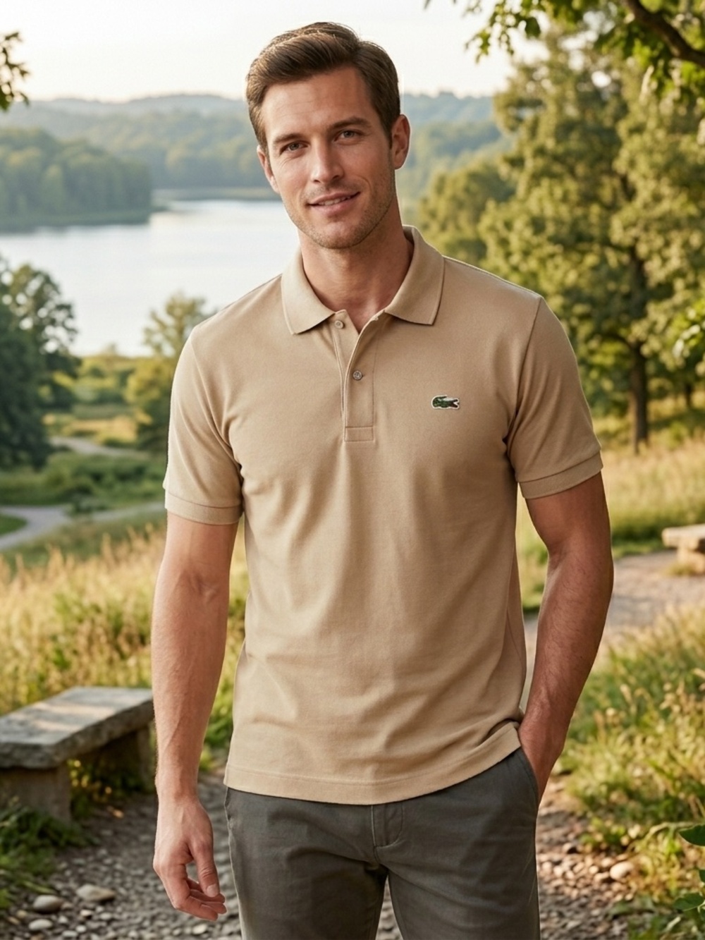 LACOSTE Men's 3XL Polo Shirt Size 9 Beige Short Sleeve Cotton Casual